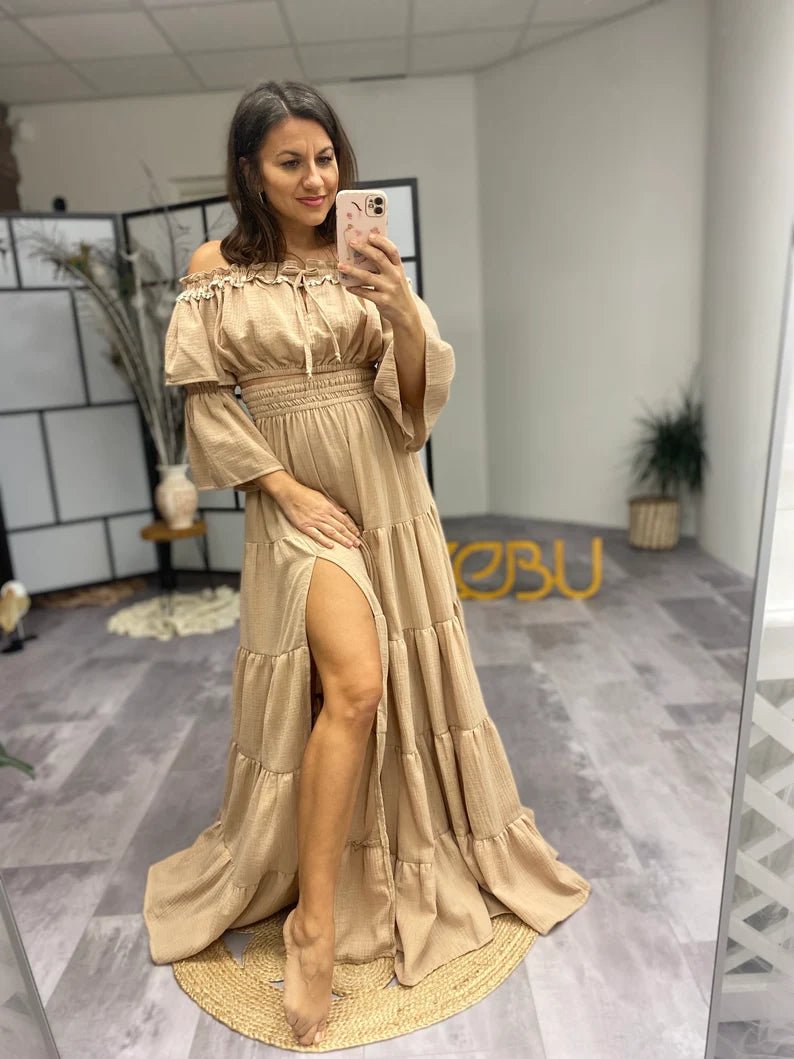 Leah Double Gauze Two Piece Maternity Dress - Pregnancy - maternity clothes - ZeBu Be You