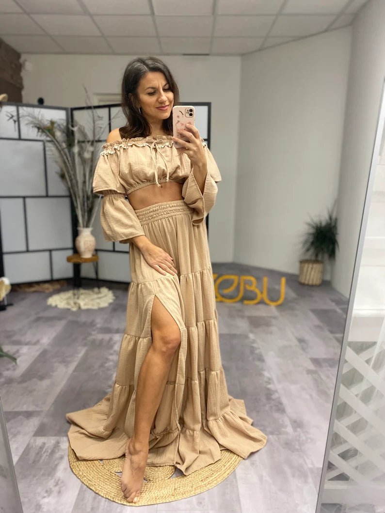 Leah Double Gauze Two Piece Maternity Dress - Pregnancy - maternity clothes - ZeBu Be You