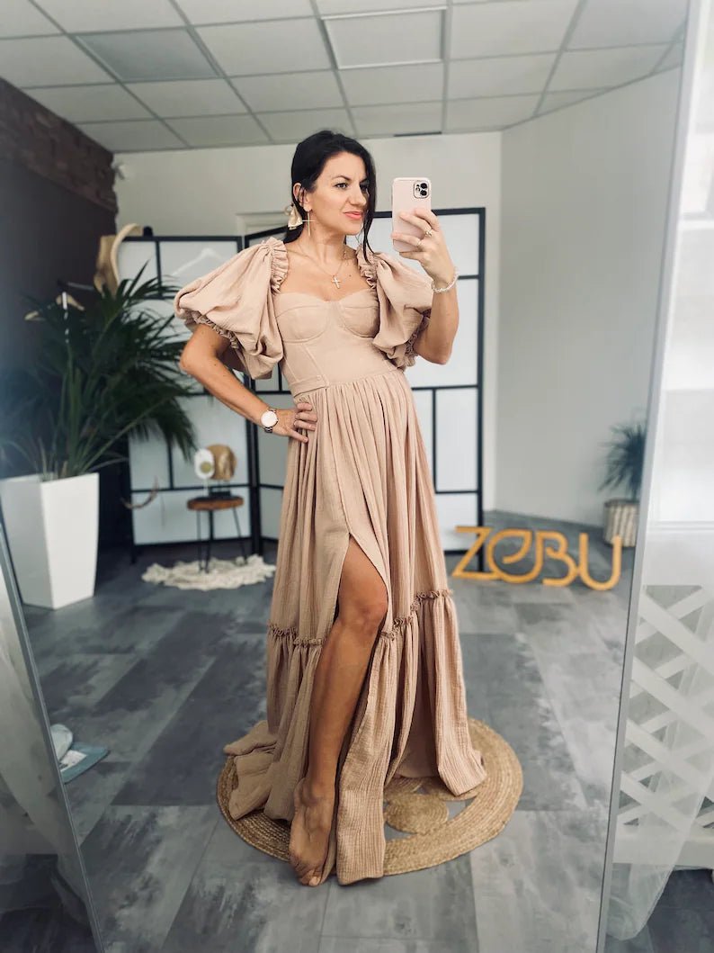 Linda Maternity Gauze Unique Boho Dresses XS-M / off White / C Linda Maternity Gauze Unique Boho Dresses XS-M / off White / C
