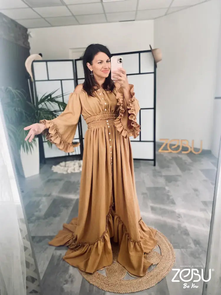 Luisa 2-Piece Gauze Maternity Dress For Family Photoshoot Xs-M / Camel Brown - Pictured New