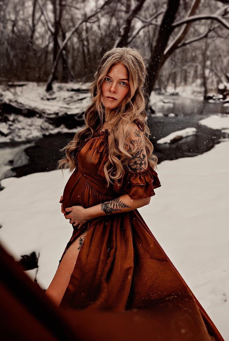 Magnolia - Maternity Silk Unique Boho Dress One Size (S-L) / Petrol Magnolia - Maternity Silk Unique Boho Dress One Size (S-L) / Petrol