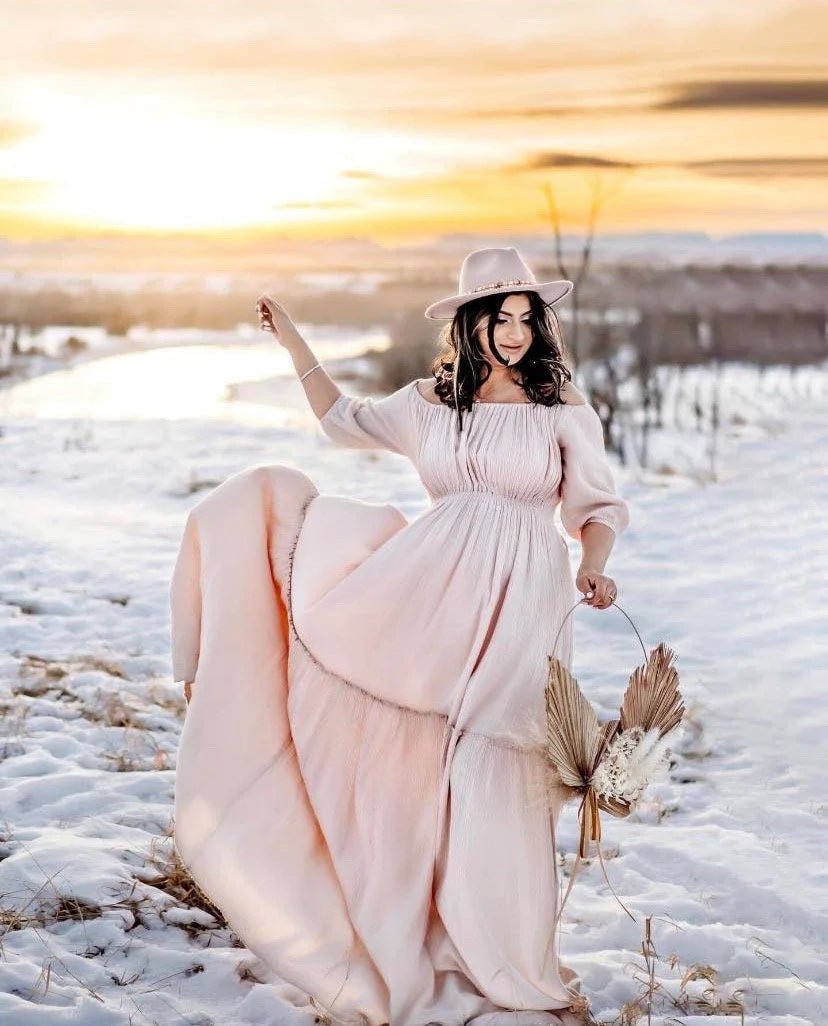 winter dresses for pregnancy Maureen Maternity Gauze Unique Boho Dresses One size (S-L) / Jeans blue