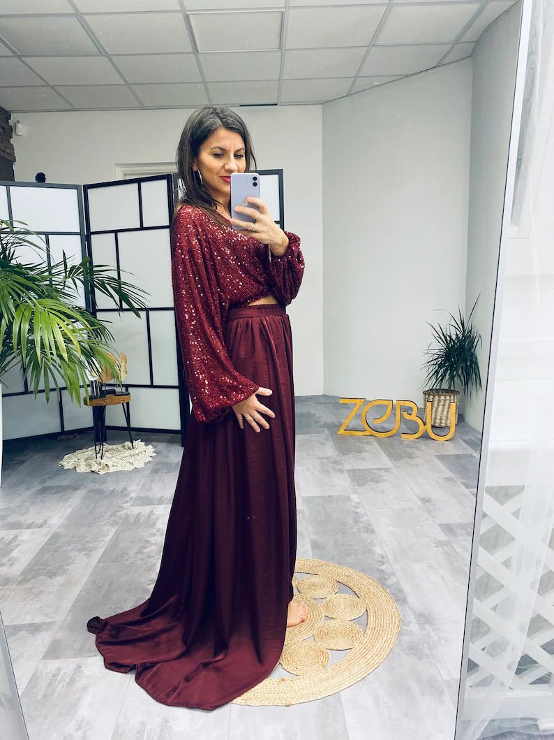 Midnight Magic Sequin Maternity Two Piece Photoshoot Dress - Pregnancy - maternity clothes - ZeBu Be You