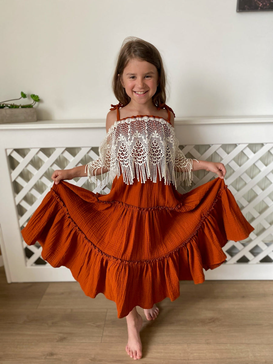 Milla Gauze-Lace Baby Girl Dresses 4-6 years kids' / rust Milla Gauze-Lace Baby Girl Dresses 4-6 years kids' / rust