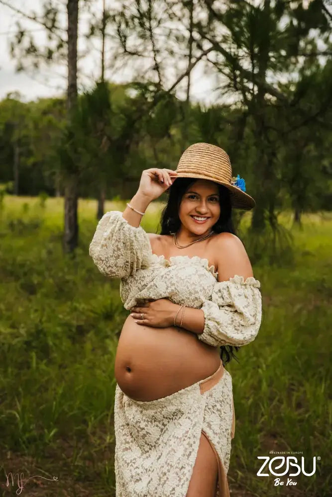 Nidalee Lace Two-Piece Set For Maternity Or Non-Maternity Photoshoot Two Piece Gowns
