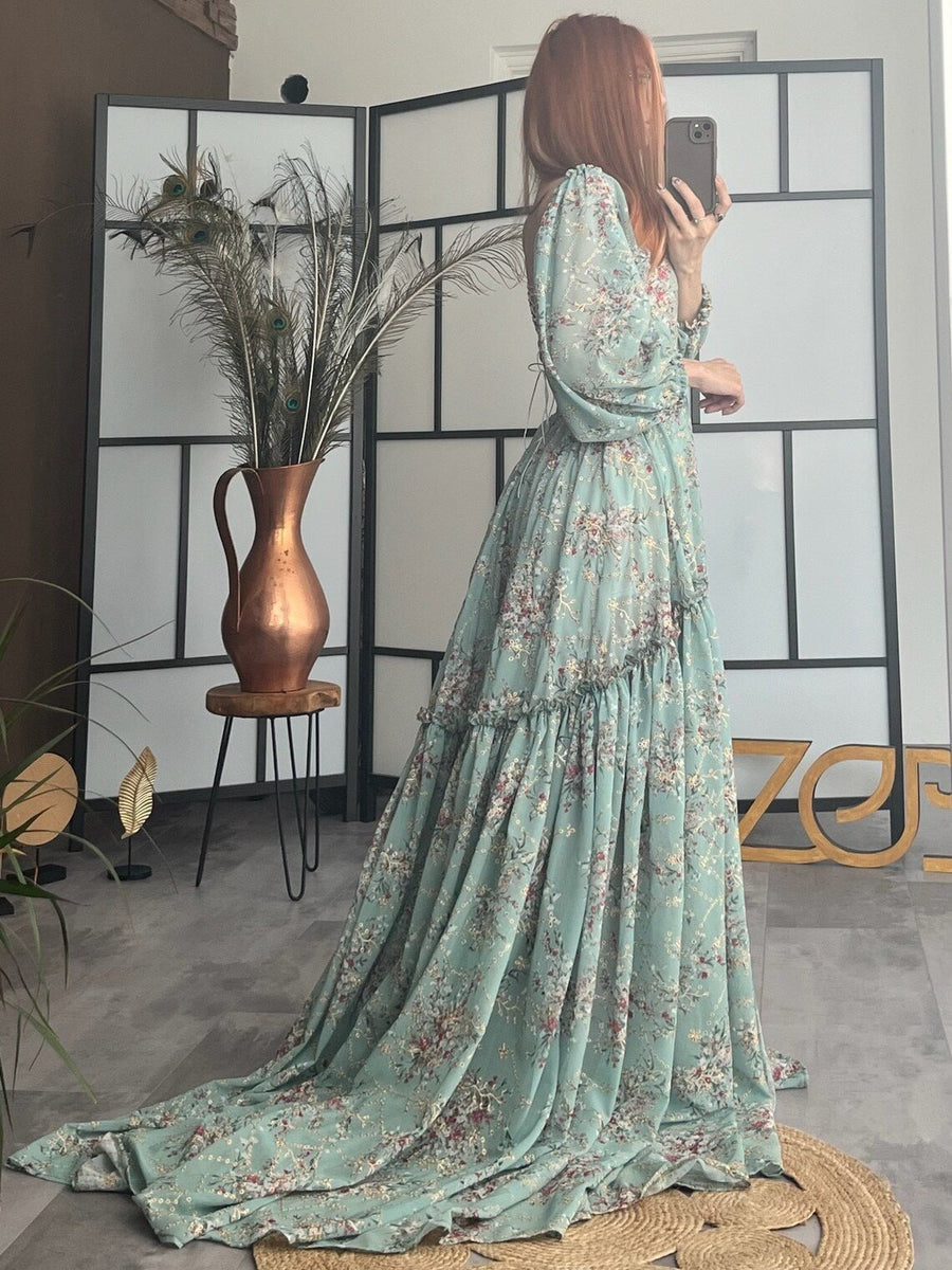 lace boho maternity photoshoot dress Lace Embroidered Boho See-through Maternity Photoshoot Dress