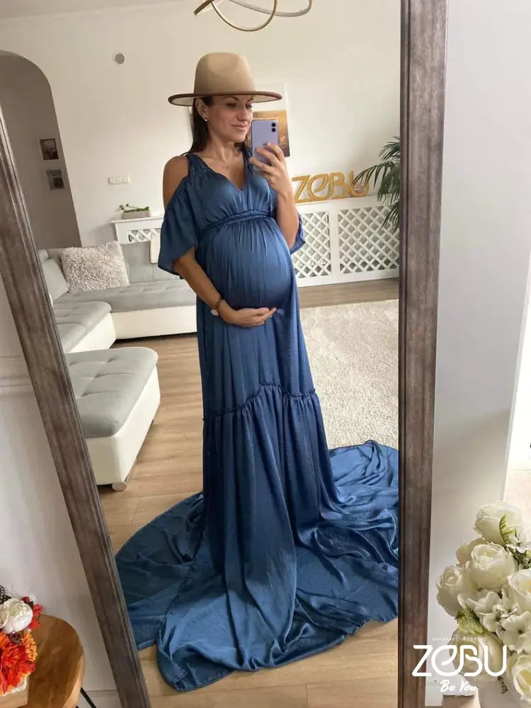 Provance Maternity Silk Unique Boho Dresses Xs-M / Jeans Blue - Pictured