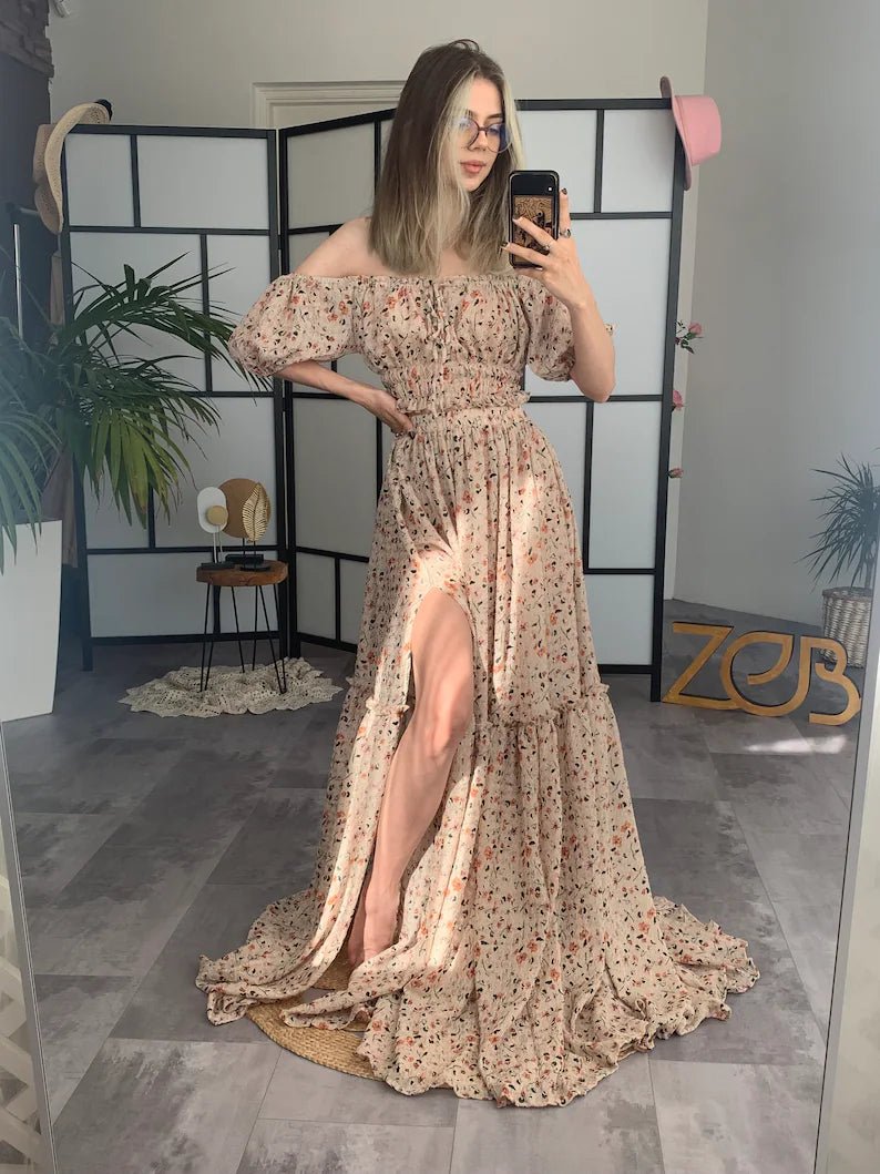 Rust Floral Lindsay Maternity Two - Piece Photoshoot Dress - Pregnancy - maternity clothes - ZeBu Be You