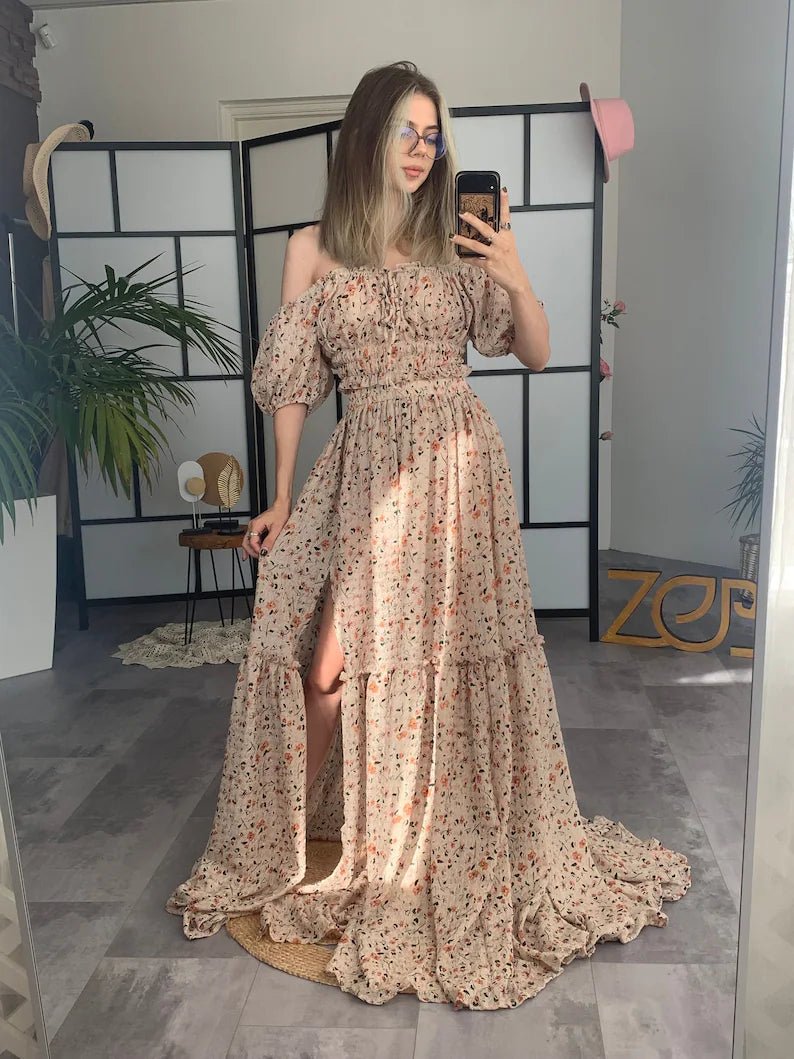 Rust Floral Lindsay Maternity Two - Piece Photoshoot Dress - Pregnancy - maternity clothes - ZeBu Be You