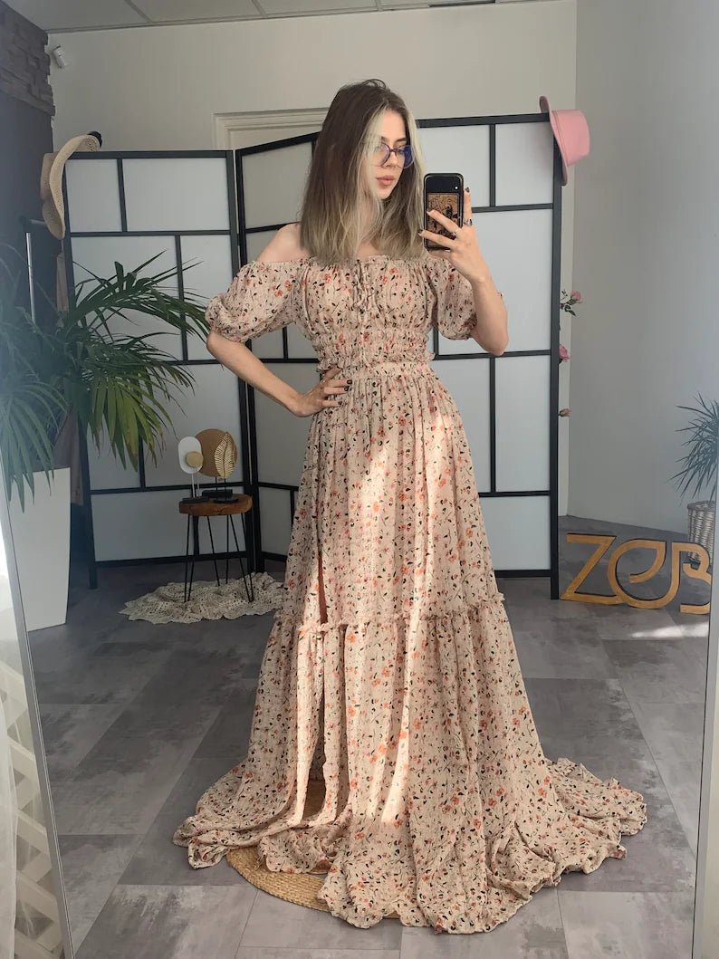 Rust Floral Lindsay Maternity Two - Piece Photoshoot Dress - Pregnancy - maternity clothes - ZeBu Be You