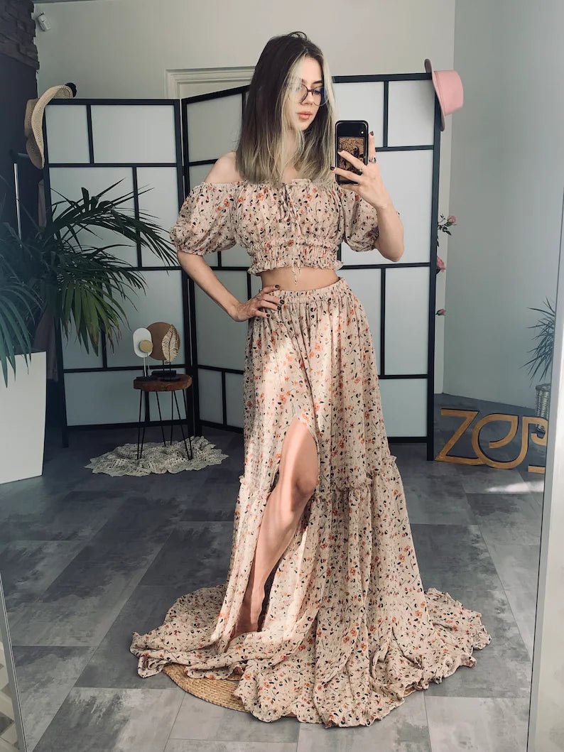 Rust Floral Lindsay Maternity Two - Piece Photoshoot Dress - Pregnancy - maternity clothes - ZeBu Be You