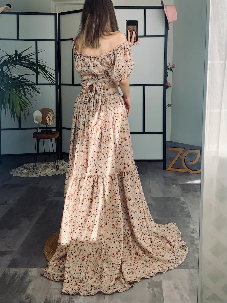 Rust Floral Lindsay Maternity Two - Piece Photoshoot Dress - Pregnancy - maternity clothes - ZeBu Be You