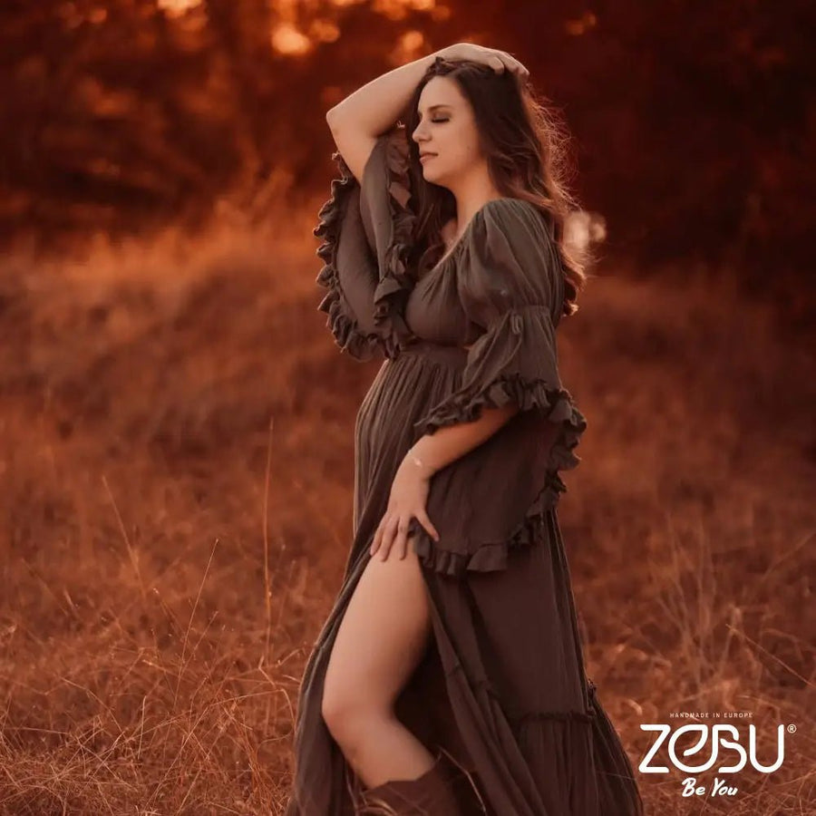 Sakira 2 - Piece Gauze Maternity Dress for Family Photoshoot - Pregnancy - maternity clothes - ZeBu Be You