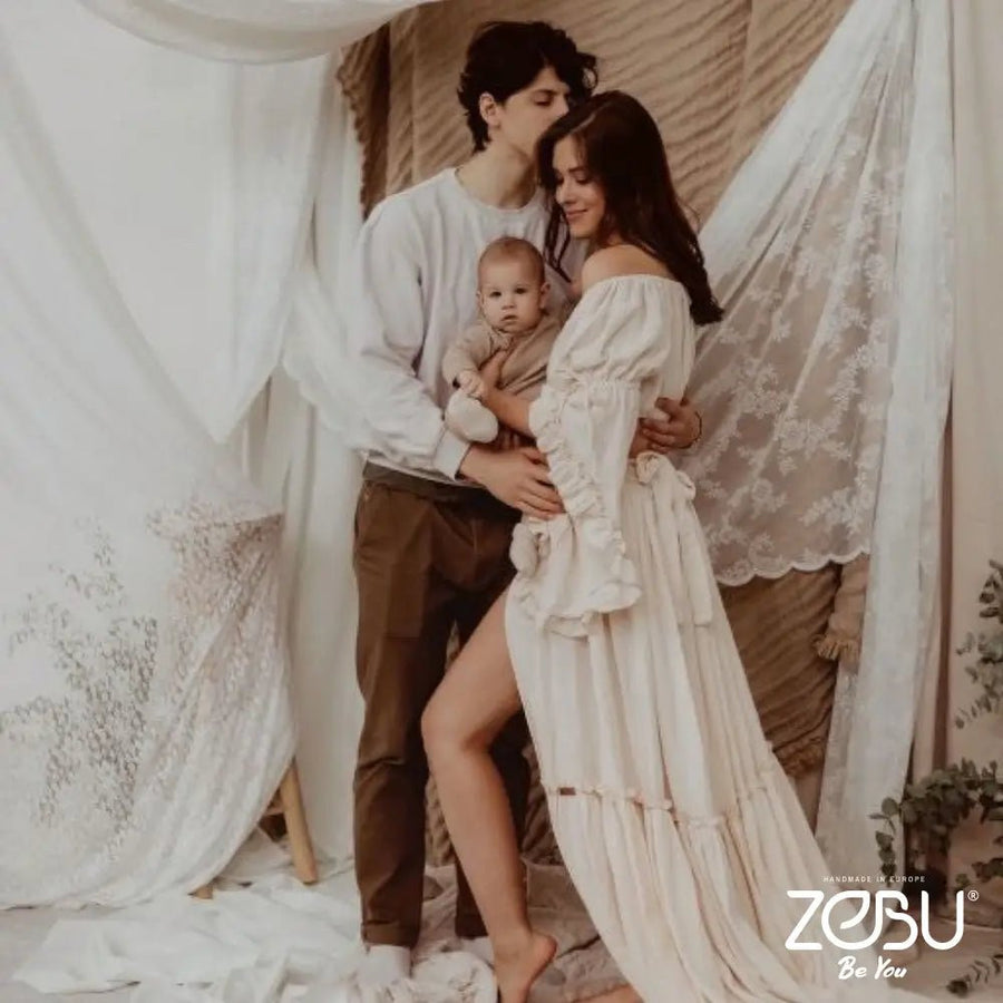 Sakira 2 - Piece Gauze Maternity Dress for Family Photoshoot - Pregnancy - maternity clothes - ZeBu Be You