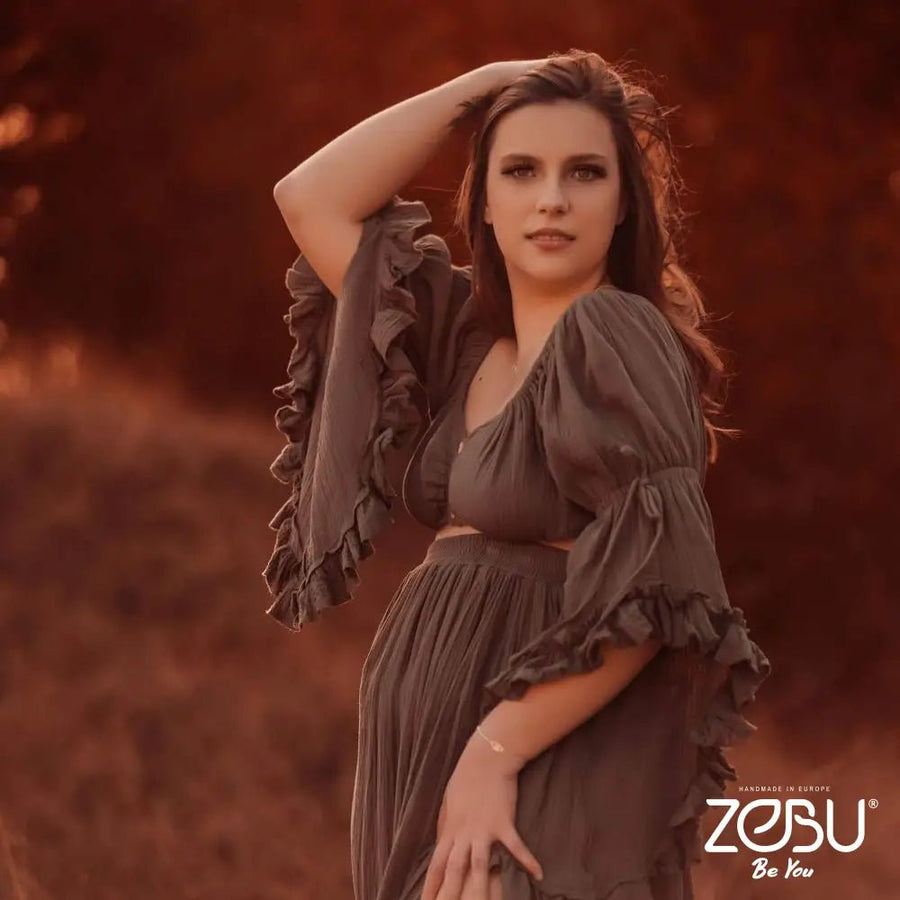 Sakira 2 - Piece Gauze Maternity Dress for Family Photoshoot - Pregnancy - maternity clothes - ZeBu Be You