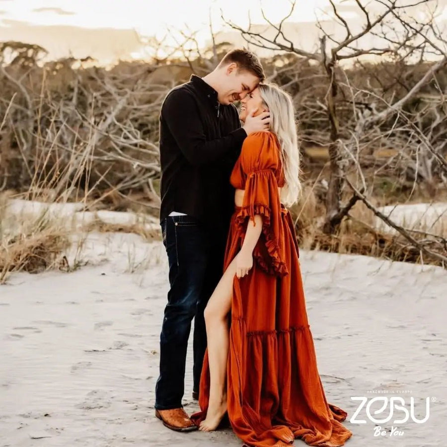 Sakira 2 - Piece Gauze Maternity Dress for Family Photoshoot - Pregnancy - maternity clothes - ZeBu Be You