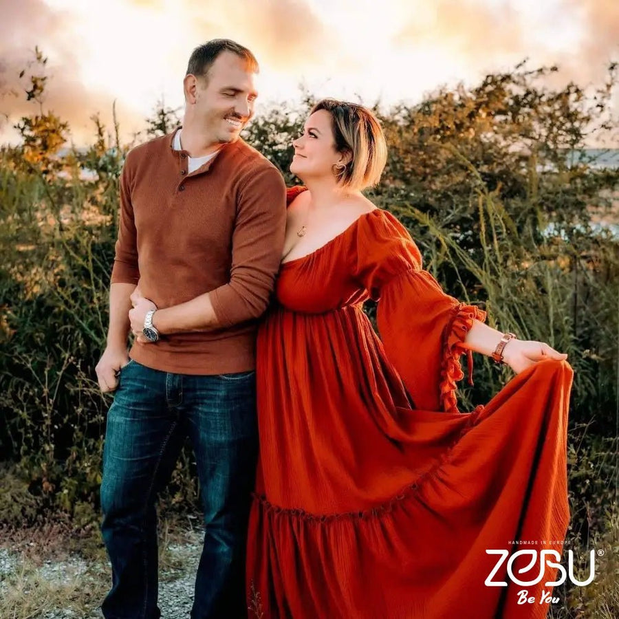 Sakira 2 - Piece Gauze Maternity Dress for Family Photoshoot - Pregnancy - maternity clothes - ZeBu Be You