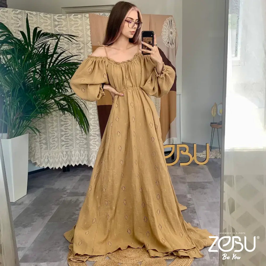 Secret Garden Maternity Gauze Unique Boho Dresses Xs-M / Camel Brown - Pictured