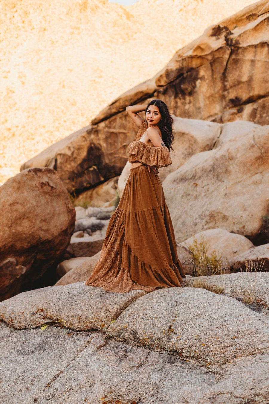 Sierra Gauze and Lace Maternity Two - Piece Boho Photoshoot dresses - Pregnancy - maternity clothes - ZeBu Be You