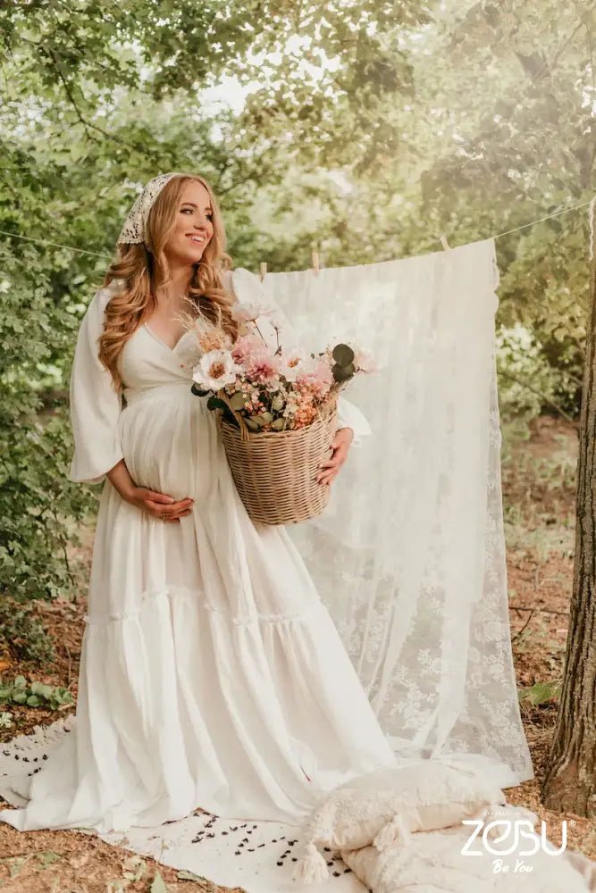 Song gown 2 - Piece Gauze Maternity Dress for Family Photoshoot - Pregnancy - maternity clothes - ZeBu Be You