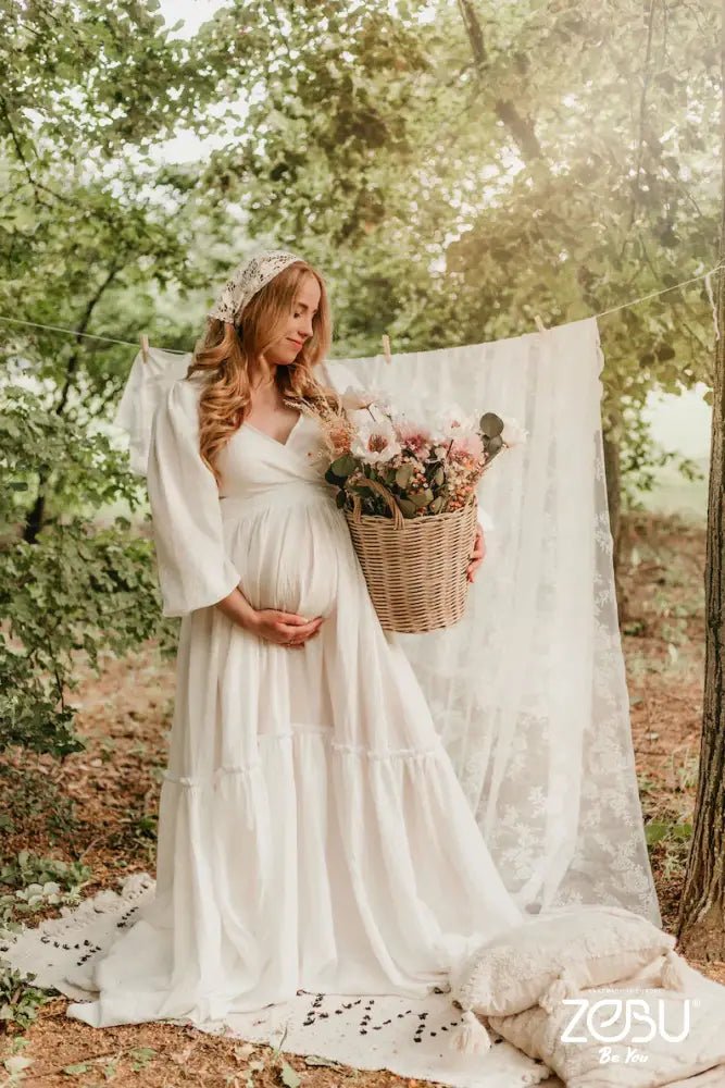 Song gown 2 - Piece Gauze Maternity Dress for Family Photoshoot - Pregnancy - maternity clothes - ZeBu Be You