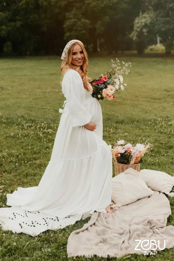 Song gown 2 - Piece Gauze Maternity Dress for Family Photoshoot - Pregnancy - maternity clothes - ZeBu Be You