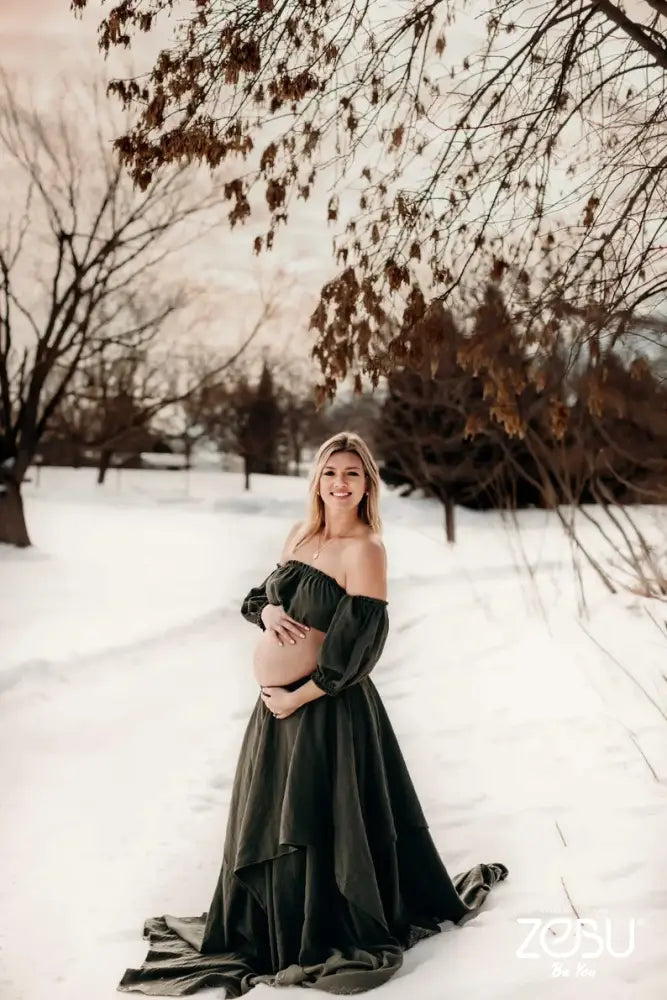 Spice Top+Solar Skirt Gauze Maternity Two-Piece Set For Family Photoshoot Two Piece Gowns