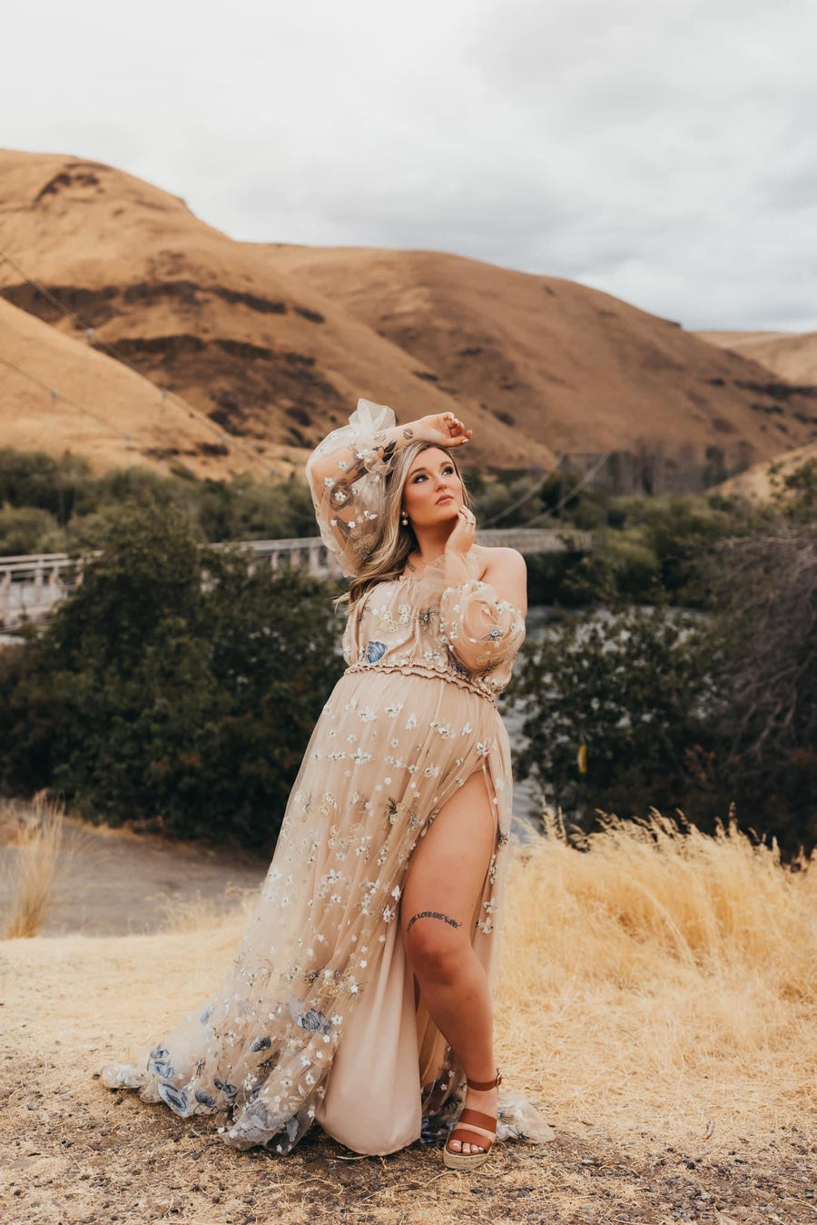 Spring Meadow /Blue/ Maternity Tulle Unique Boho Dresses One Size (S-L) / Two Piece - Blue Spring Meadow /Blue/ Maternity Tulle Unique Boho Dresses One Size (S-L) / Two Piece - Blue
