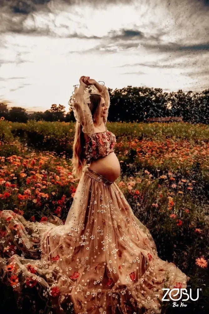 Spring Meadow /Blush/ Maternity Tulle Unique Boho Dresses - Pregnancy - maternity clothes - ZeBu Be You