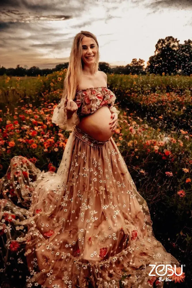 Spring Meadow Maternity Tulle Unique Boho Dresses Two Piece Gowns