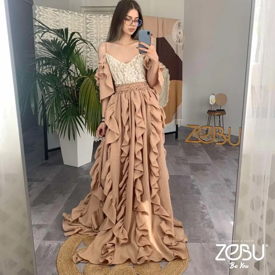 Surprise Maternity Gauze Lace Unique Boho Dresses Xs-M / Camel Brown - Pictured Dresses