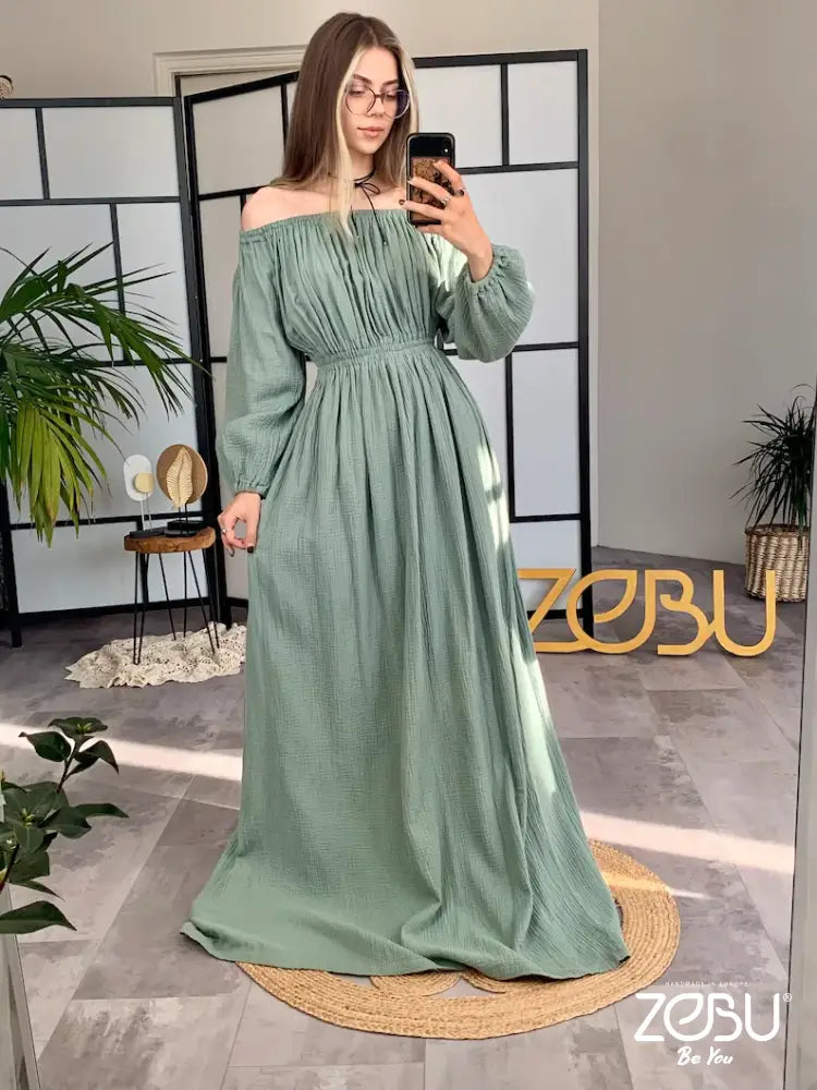 Suzy Maternity Gauze Unique Boho Dresses Xs-M / Old Green - Pictured Best Offer