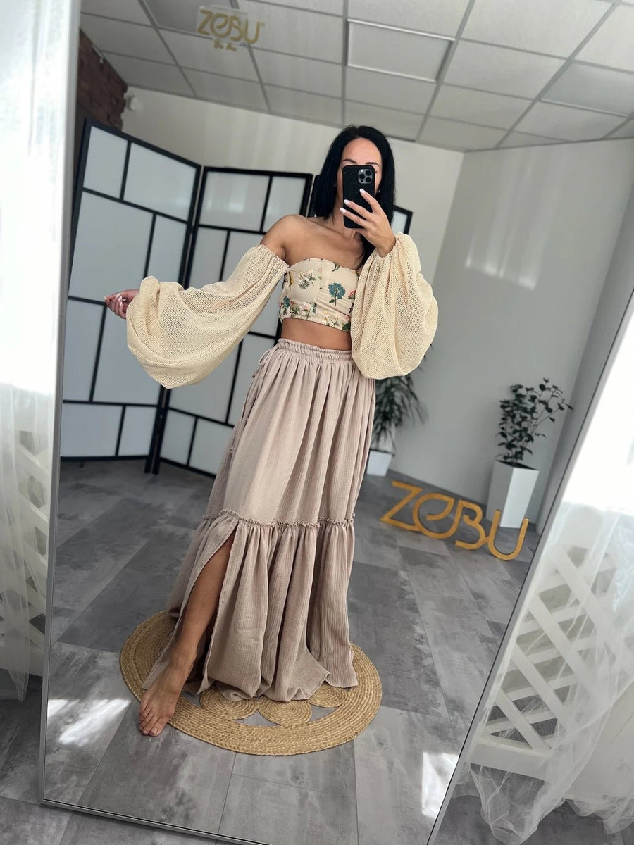 Sweetheart Organic Cotton Top and Gauze Skirt 2 - Piece Maternity Dress for Photoshoot - Pregnancy - maternity clothes - ZeBu Be You