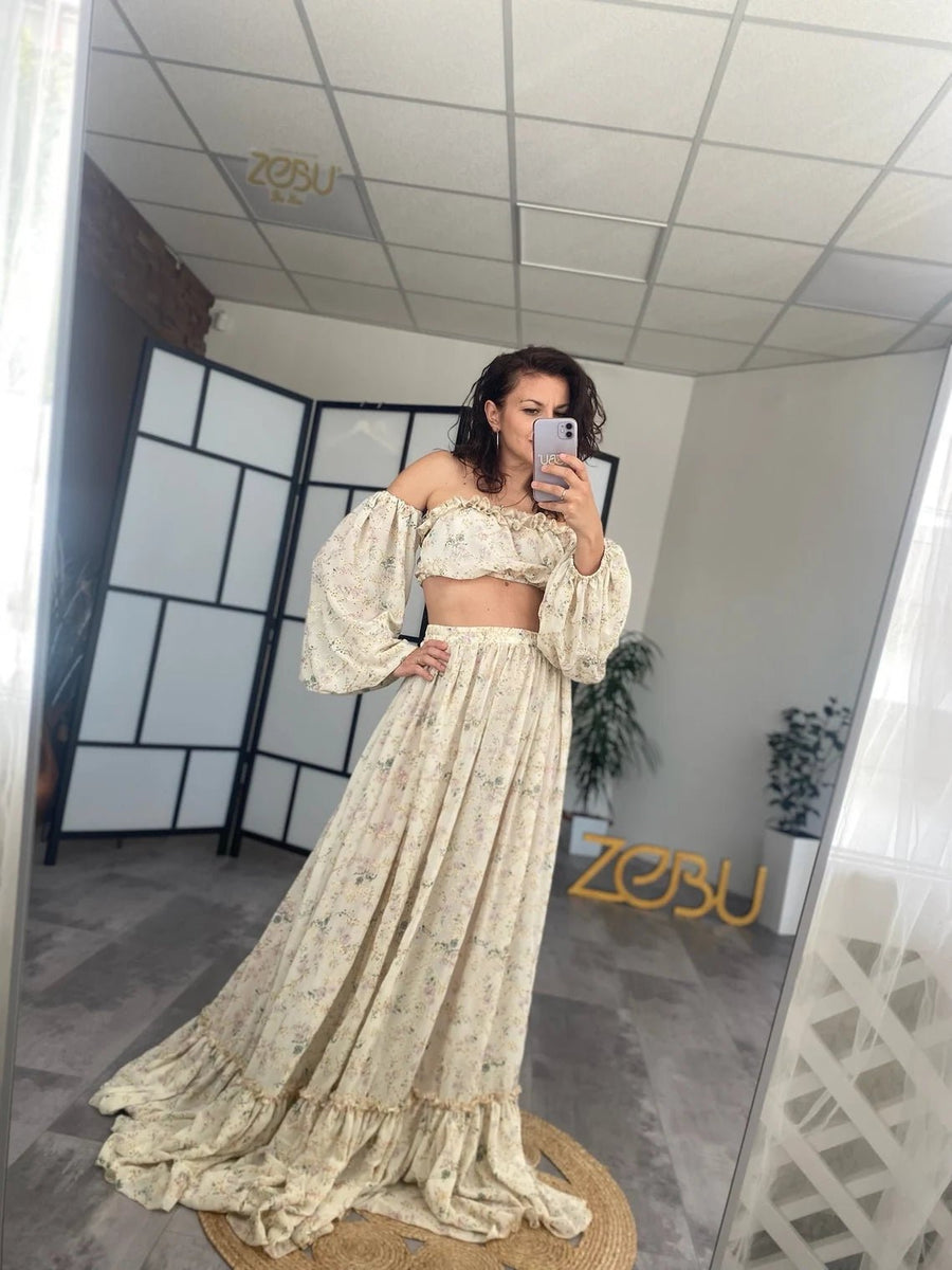 Sylvia Chiffon Maternity Two - Piece Boho Dresses - Pregnancy - maternity clothes - ZeBu Be You