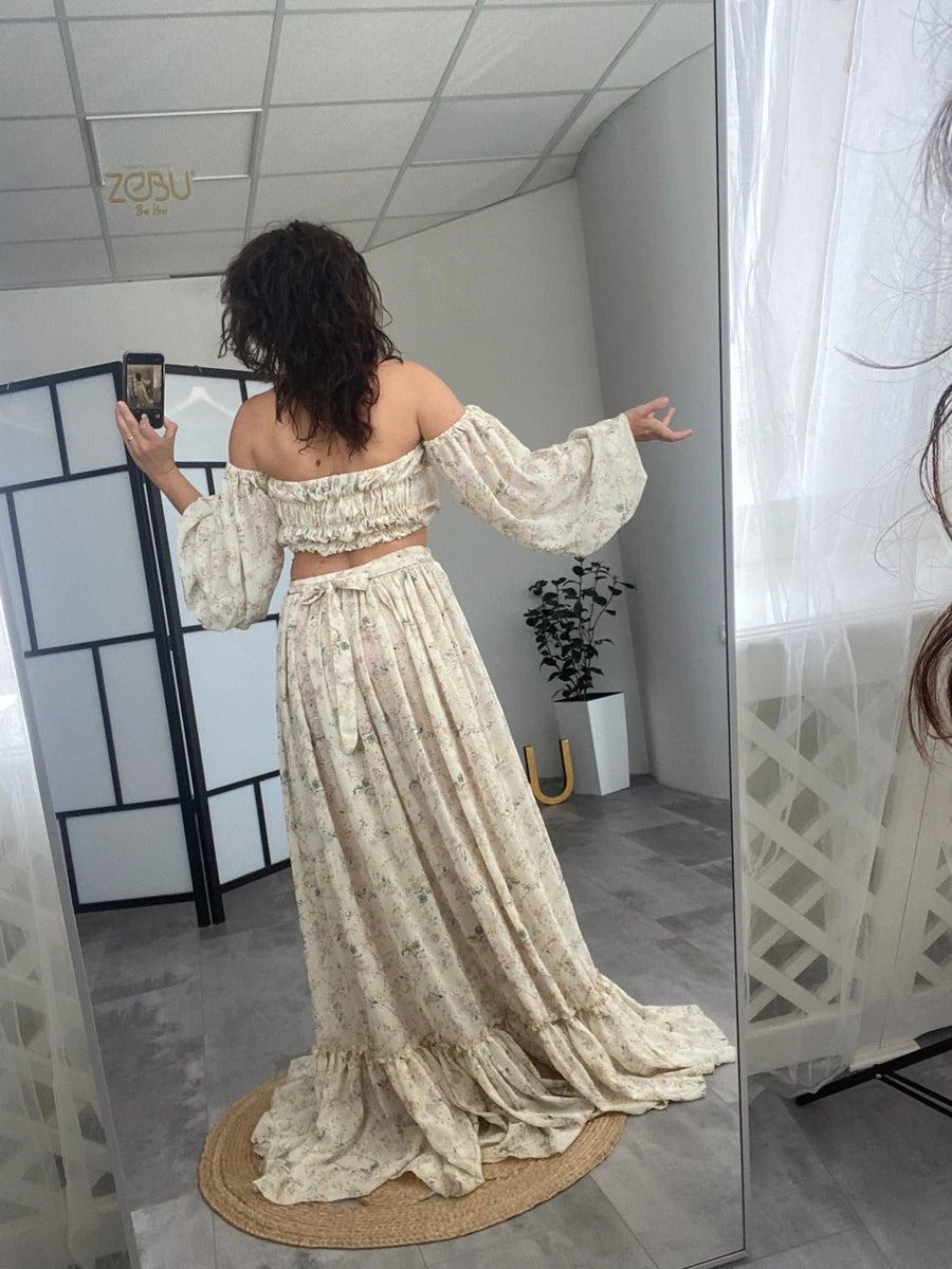 Sylvia Chiffon Maternity Two - Piece Boho Dresses - Pregnancy - maternity clothes - ZeBu Be You