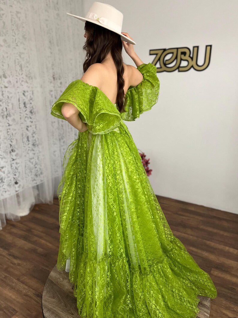 green lace maternity dress Emerald Green Lace Maternity Robe: Sheer Pregnancy Photo Dress