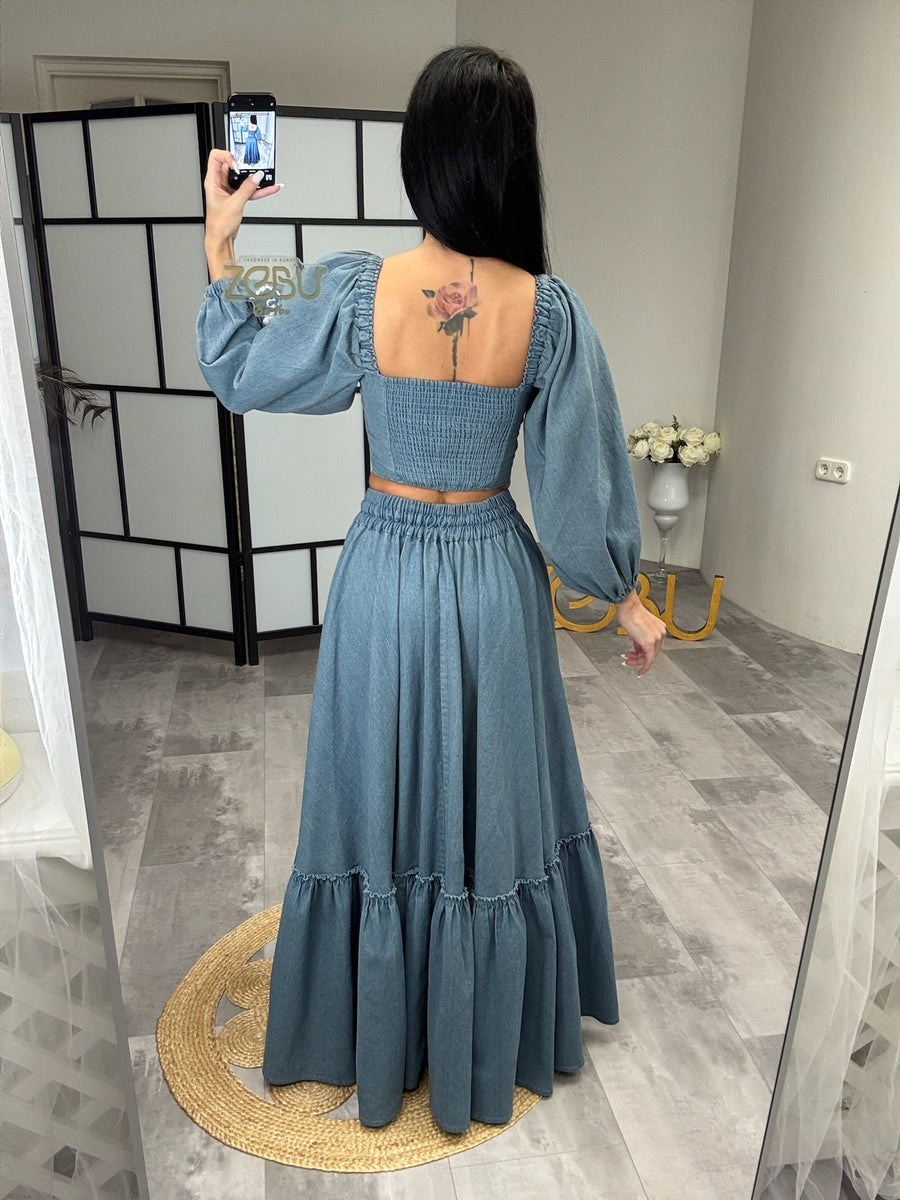 Winter Lily | Prime Vintage Denim Dress, Maternity Dress, Photo Props Dress for Pregnancy Photoshoot Winter Lily | Prime Vintage Denim Dress, Maternity Dress, Photo Props Dress for Pregnancy Photoshoot