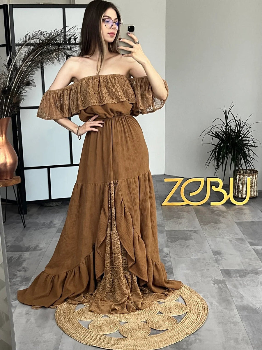 Yvette Gauze and Lace Maternity Two - Piece Boho Photoshoot dresses - Pregnancy - maternity clothes - ZeBu Be You