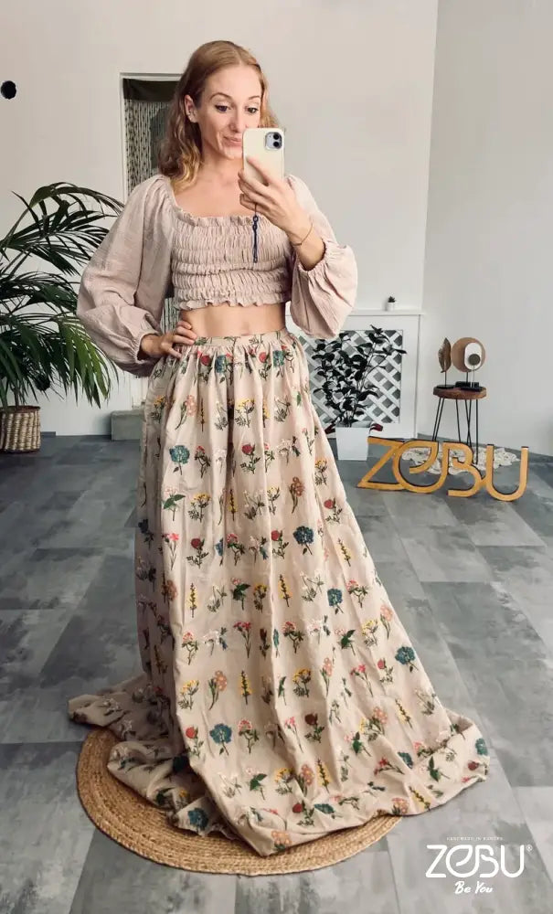 Zajna Floral Gauze Maternity Dress For Photoshoot Two Piece Gowns