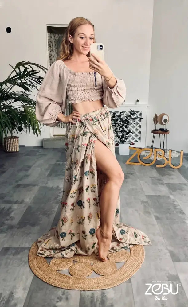 Zajna Floral Gauze Maternity Dress For Photoshoot Two Piece Gowns
